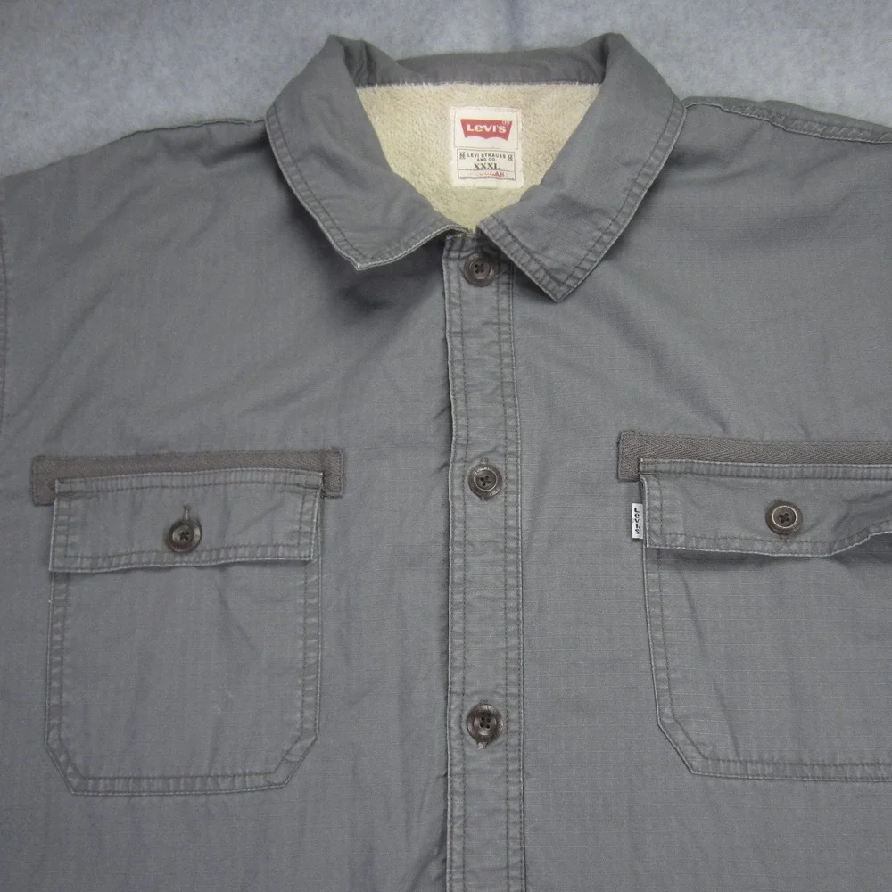 Levis Jacket Mens‎ XXL Gray Sherpa Lined Trucker Coat Button Up Workwear - Picture 2 of 16